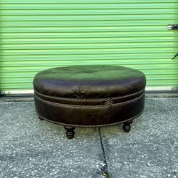 Antique Bradington Young round leather Nailhead ottoman