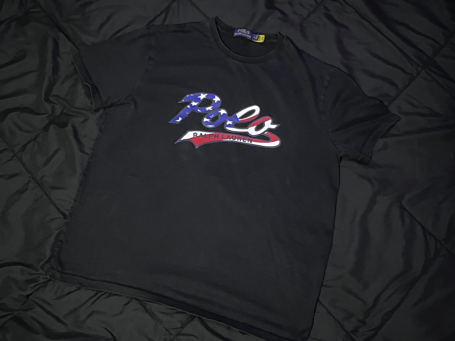 Polo Ralph Lauren Black USA Flag Fill Logo size medium Graphic tee 