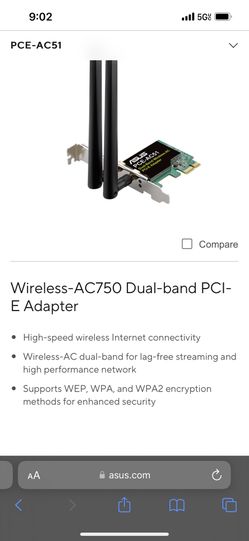 ASUS PCE-AC51 Dual Band wireless-AC PCI-E ADAPTER