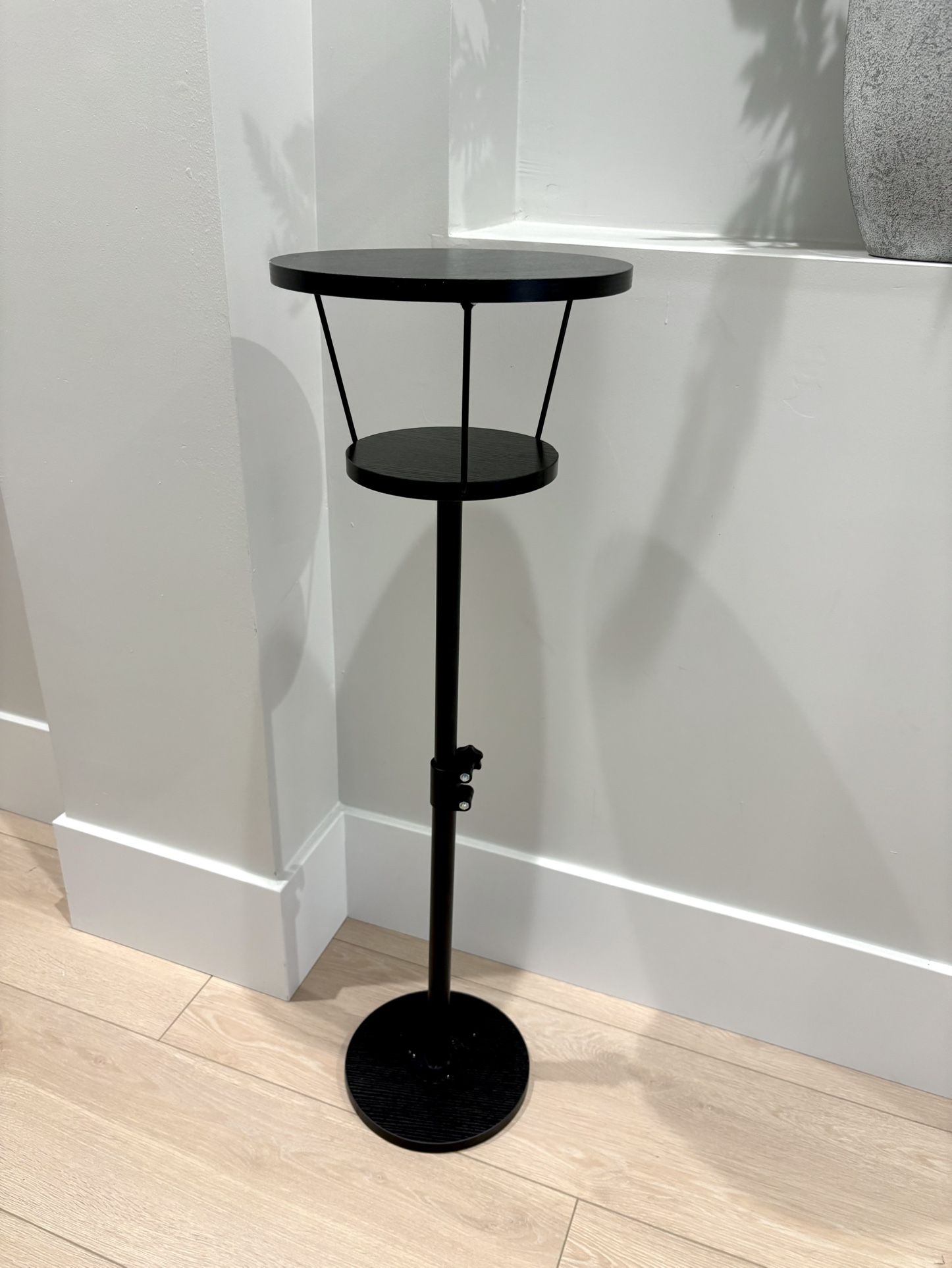 Black Small Side Drink Table, 2 Tier Height Adjustable Round End Pedestal Side Table