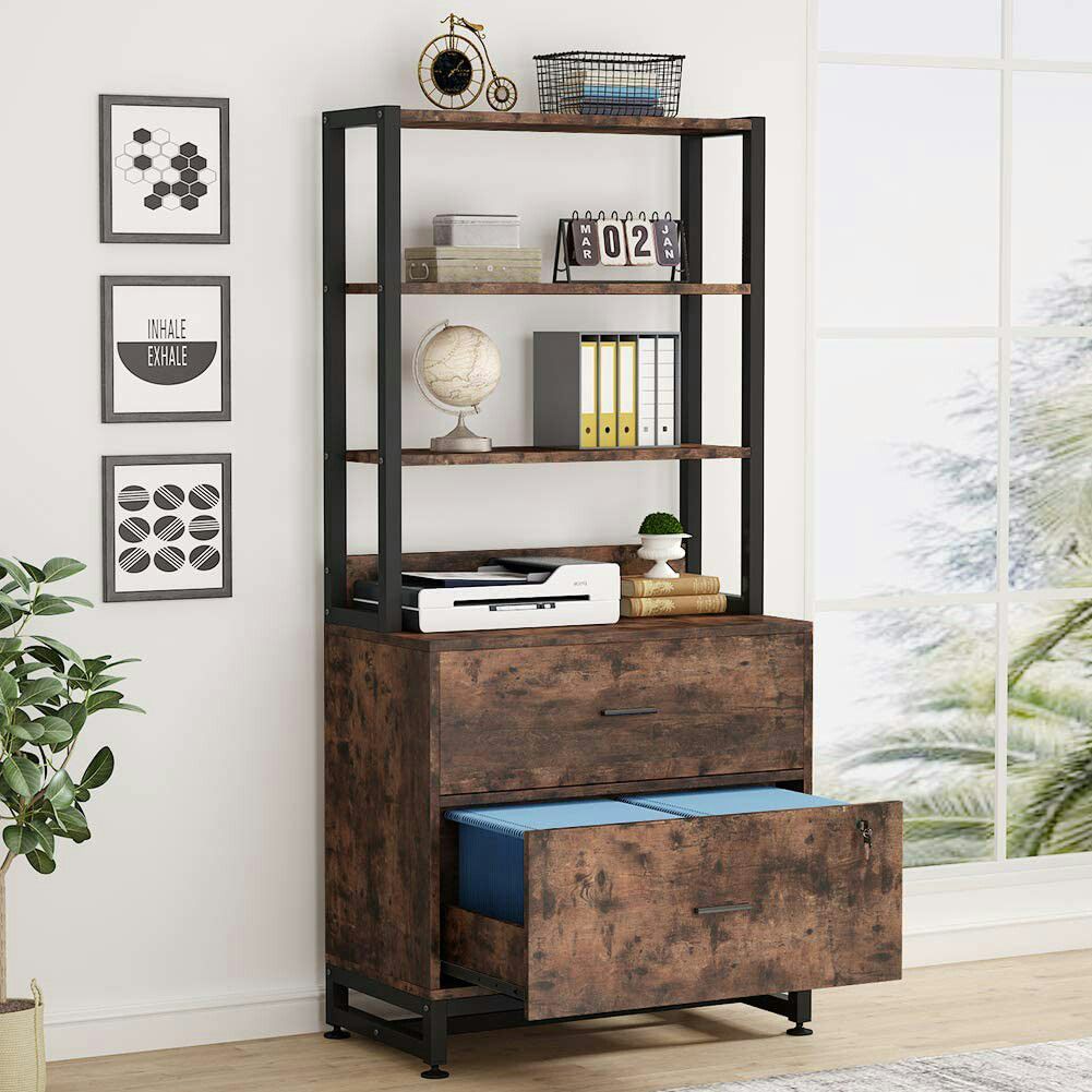 Drawer Vertical File Cabinet with Lock & Bookshelf