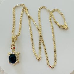 14K Gold Plated Black Turtle Women’s Necklace. New