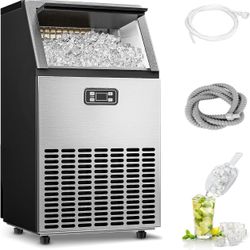 New Commercial Ice Maker Machine, 100lbs/Daily Ice Production Under Counter Ice Maker, Self-Cleaning, Timer Stainless Ice Machine with 33lbs Ice Stora