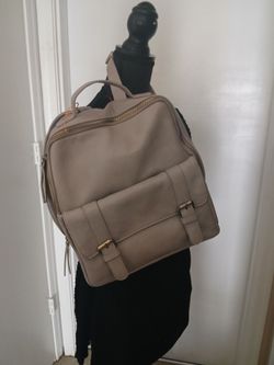 Gently Used Taupe Faux Backpack with Gold Hardware