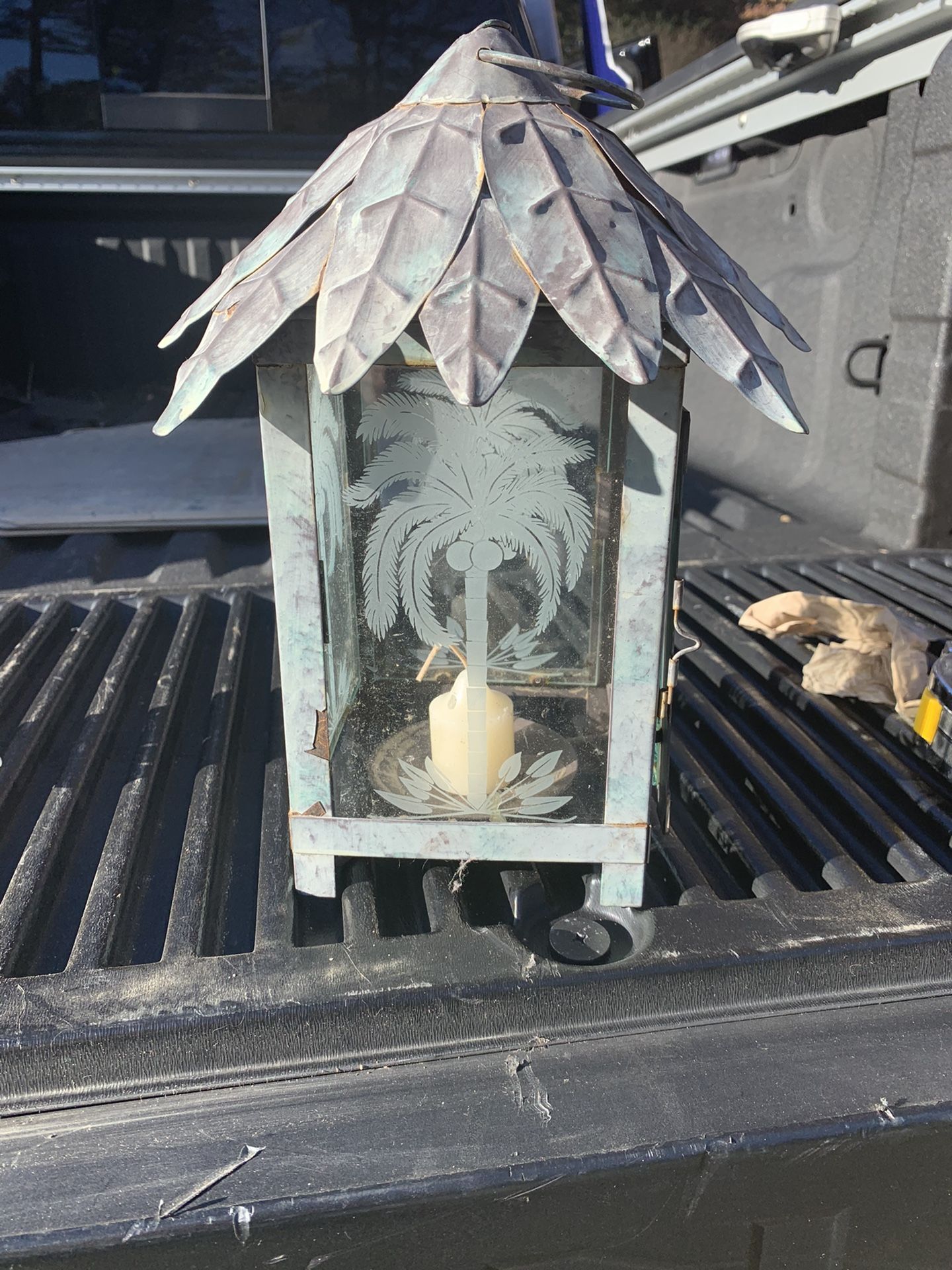 Metal & glass Palm Tree candle holder.