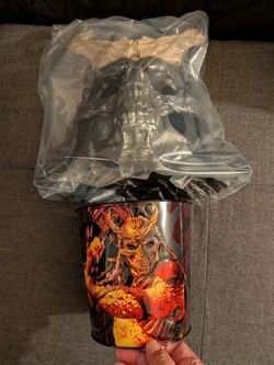 Mortal Kombat 2 Shao Kahn AMC popcorn bucket tin container exclusive in hand