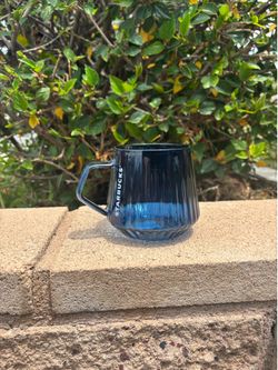 Starbucks Sapphire Blue Ribbed Transparent Glass Mug 16oz