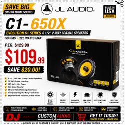 JL Audio C1 Series Car Speakers 6.5" 2-Way Coaxial Speaker System 225 Watts C1-650X 🚨 Payment Options Available 🚨 No Credit Needed 🚨
