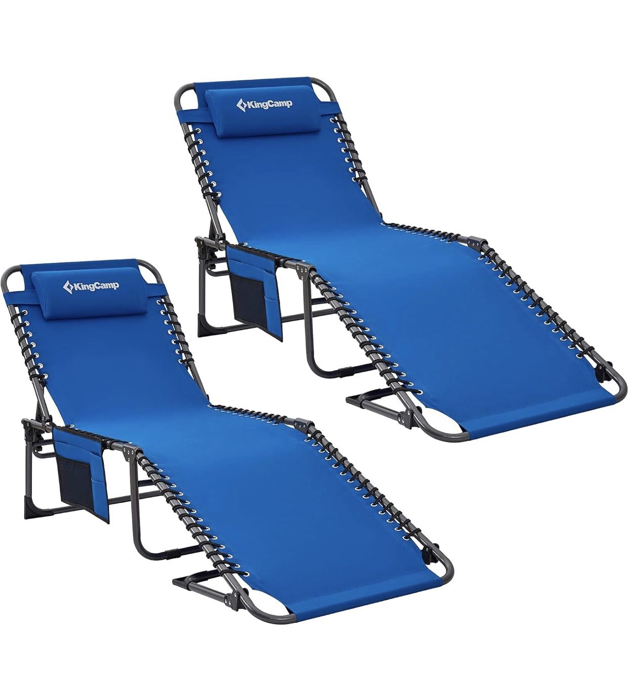 KingCamp Folding Lounge Chairs- Adjustable 5 Positions Chaise Lounge Chairs, BLUE