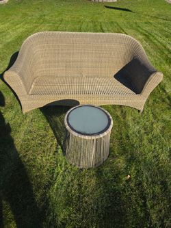 Outdoor Wicker Sofa and Side Table Set