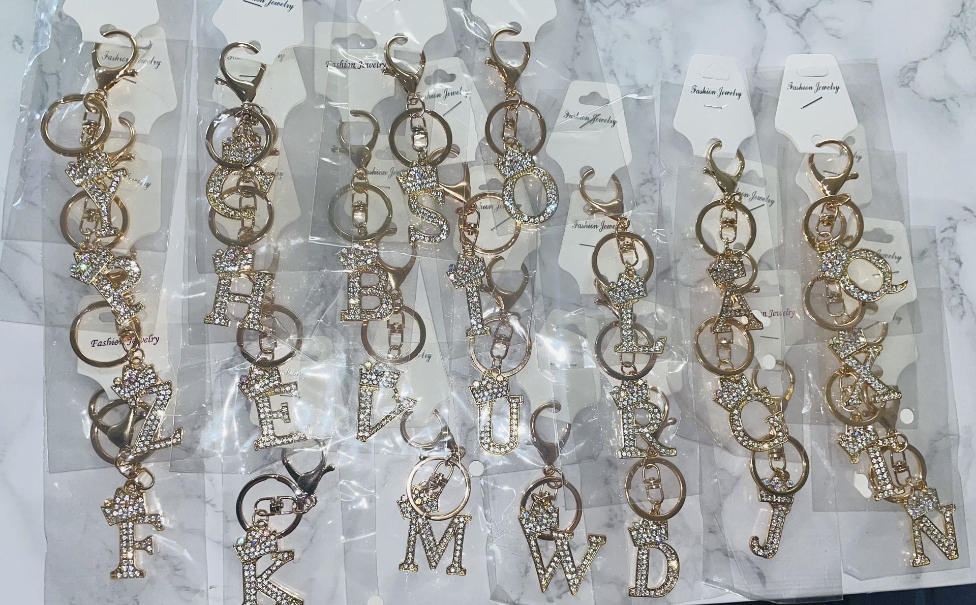 Gold Tone Bling Letter Key Chains