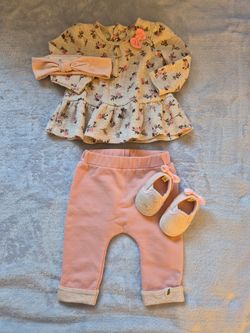 Laura Ashley, Baby Girl 4-Piece Floral Outfit Set, 3-6 Mo