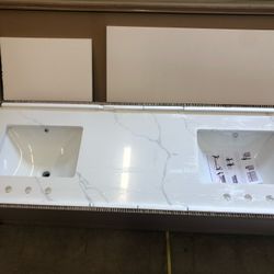 New In Box 72” Calacatta Quartz Bathroom vanity Top 