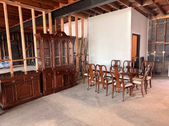 19th Century Solid Wood 11-Piece Dining Room Set – Table, 8 Chairs, Buffet & Hutch