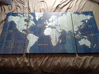 Vintage World Map 3-Panel Canvas Wall Art