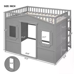 Gray Full Size Wood House Loft Bed