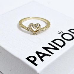 Pandora Gold heart diamond women's engagement ring 7 Or 7.5 Gift