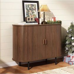 40" Sideboard Buffet Cabinet, Sliding Door/Adjustable Shelf, Walnut Buffet Sideboard Storage Cabinet Mid-Century Modern Accent Coffee Bar Cabinet Cons