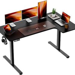 Standing Desk Electric Height Adjustable Desk 55 x 33.5 Inches L Shaped Sit Stand up Desk, Computer Home Office Desk Memory Preset with Two-Piece Fir 