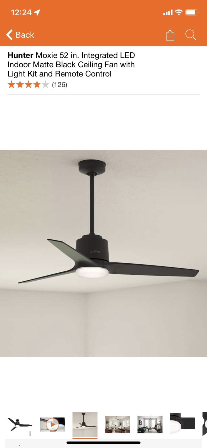 Hunter Moxie 52 in. Integrated LED Indoor Matte Black Ceiling Fan with