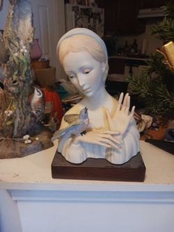 Vintage Porcelain  Maddona With Bluebird By Bloeslaw Cybis