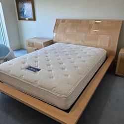  Alf Italia Corso Como Queen Bedroom Set w/ 2 Nightstand & Armoire featuring a combination of brushed beige high gloss &  walnut finishes  