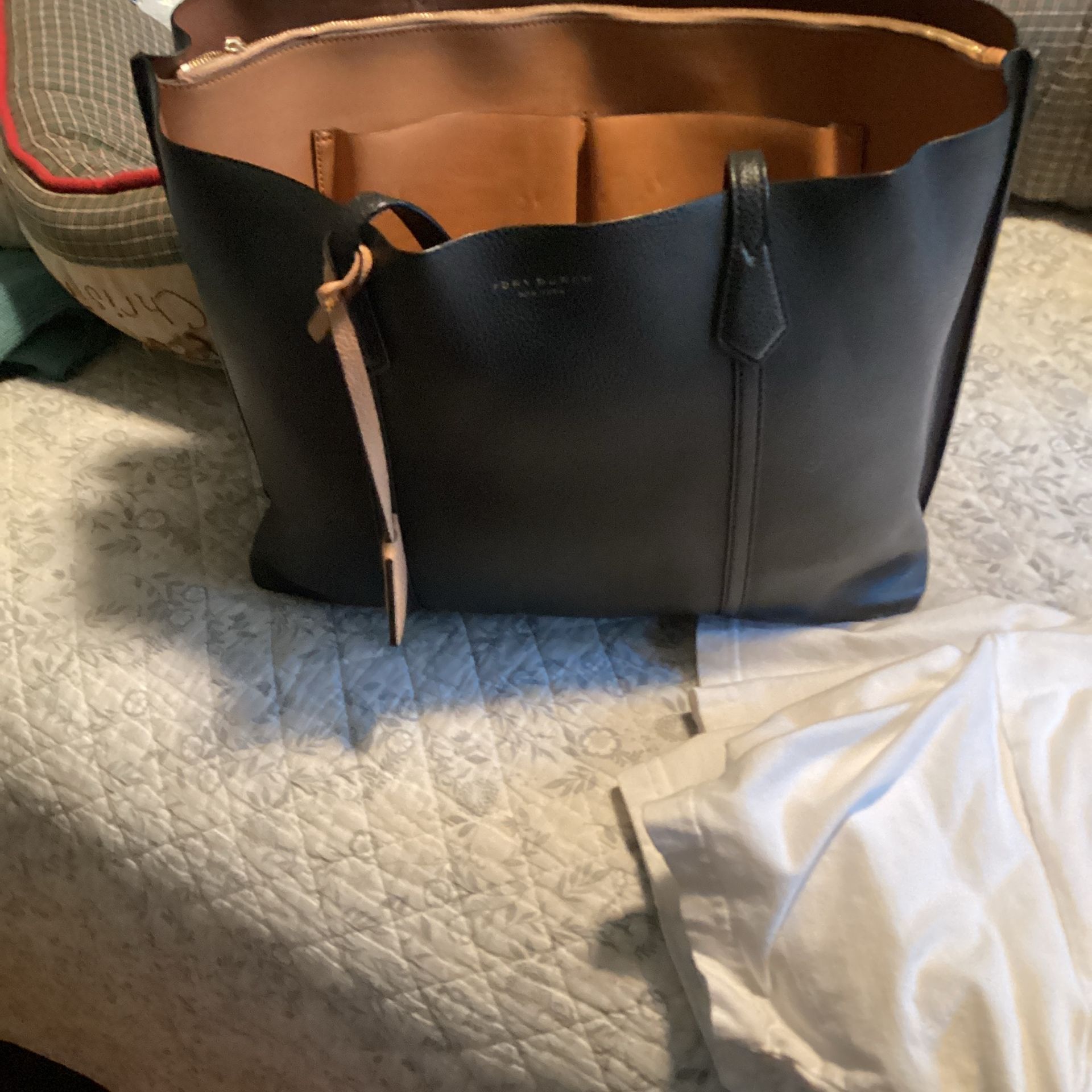 Tory Burch Perry Triple Compartment Leather Tote womens color black used good condition Taking Offers Authentic