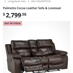 Reclining Leather Sofa And Love Seat Set 
