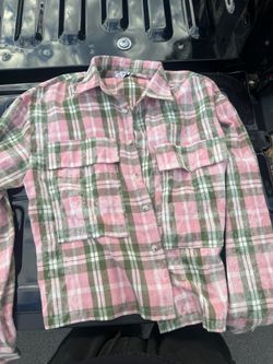 Pink and Green Plaid Flannel Button-Up Shirt SAINT VANITY 20$