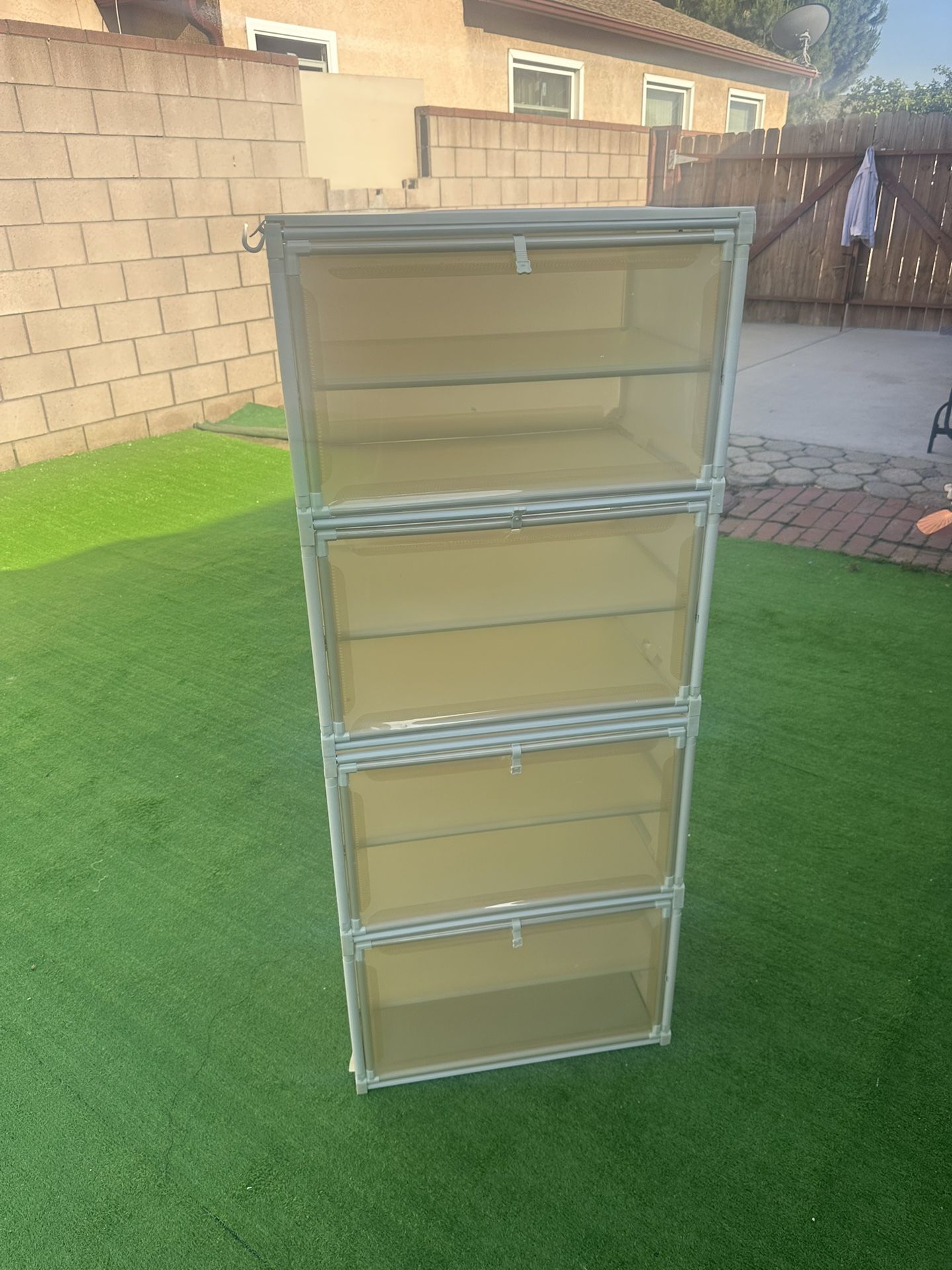 Plastic Folding Shoe Organizer with Clear Door,