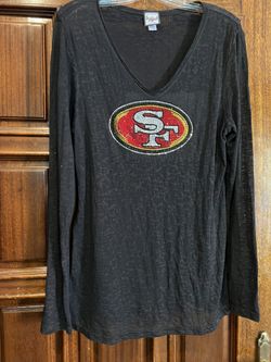 49ers Rhinestone V-Neck Long Sleeve Burnout Shirt XL