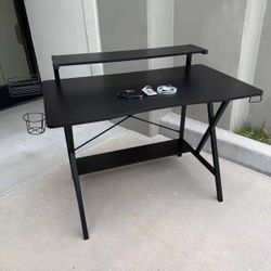 New In Box 42 Inch Gaming Gamer Game Office Computer Black Desk With Monitor Stand And LED Lights 