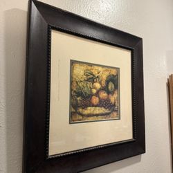 Rustic Still Life Fruit Artwork in Dark Wood Frame (19.5” x 19.5”)
