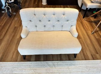 Petite Beige Tufted Settee / Child-Size Loveseat