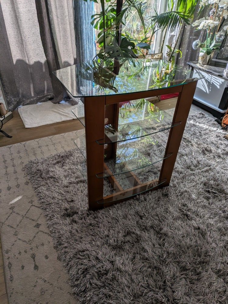 Modern Wooden Glass Shelf Media Stand Audio Rack By Demir Hamami.