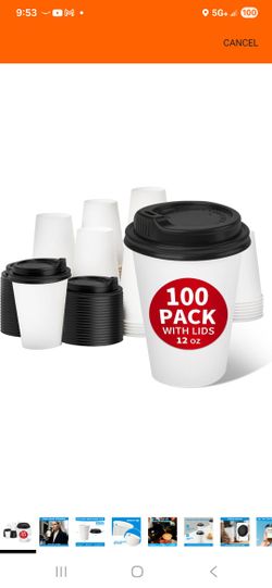 100 Disposable  Cups For Hot Drinks 12  ozs With Lids