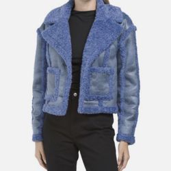 Brand New Woman’s 7 For All Man Kind brand Blue Faux Suede & Sherpa Jacket Up For Sale