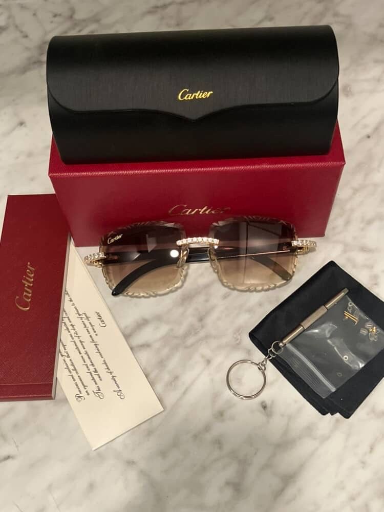 Cartier Sunglasses Brown, Gold Lenses ~white/black Sticks