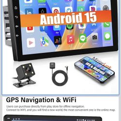 1G+32G Android 15 Radio 10.1 Inch Double Din Car Stereo with GPS Navigation Touch Screen Car Radios with Backup Camera, Support WiFi Bluetooth FM, Mir