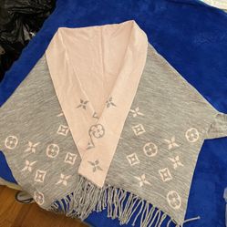 Flower Grey & Pink Reversible Wrap Shawl
