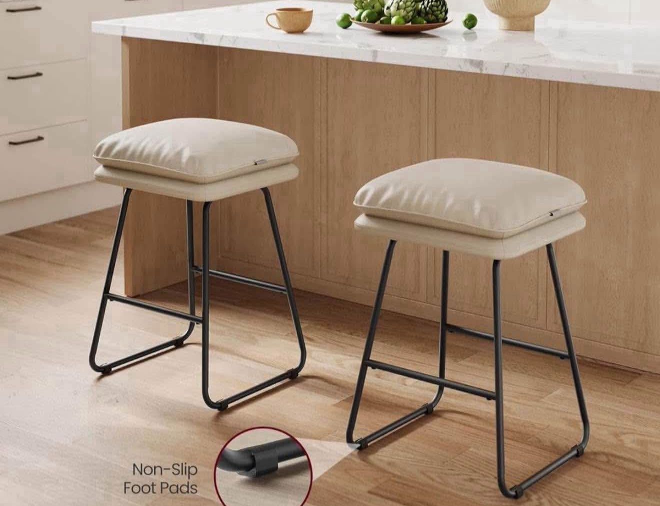 Bar Stools Set of 6 lbc115l01 Counter Height Bar Stools, Leather Counter Stools Barstools with Soft Cushion and Metal Sled Legs, 25.6 Inc