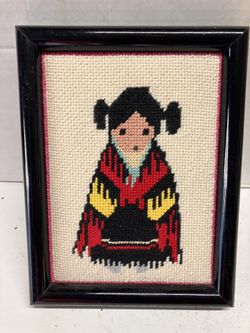 Vintage needle point of Navajo girl