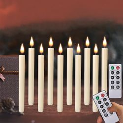 LED Flameless Taper Candles With Remote-Timer Battery Operated Flickering 9.6 Inches Ivory Window Candle Lights Realistic Warm Amber Light Best Gift F