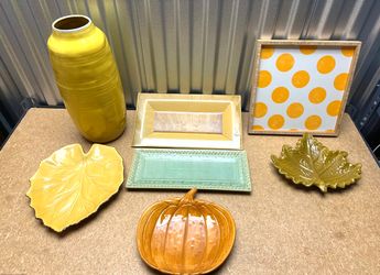 Ceramic Fall Decor Lot Vase Trays Leaf Pumpkin Plates