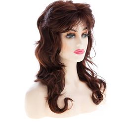 22" Long Wavy Brown Layered Wig with Bangs Heat Resistant