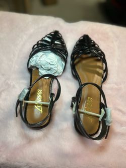 Diana Black Strappy Flat Sandals