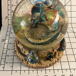 Vintage Fantasy Wizard And Dragon Musical Snow Globe
