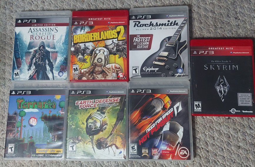 |Very Negotiable|  7 - Ps3 Games, Assassins Creed, Borderlands 2, Terraria, Skyrim, Need For Speed, Rocksmith, Earth Defense Force. Barely Used 