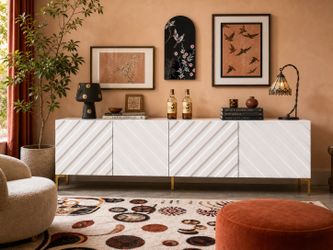 White Geometric Lacquer Console — $3,800 new, $1,250 today | Moveabl