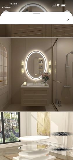 Mirror with standard outlets, has a light, is super cute, $150. It cleans itself with steam. $150. 28”x35”